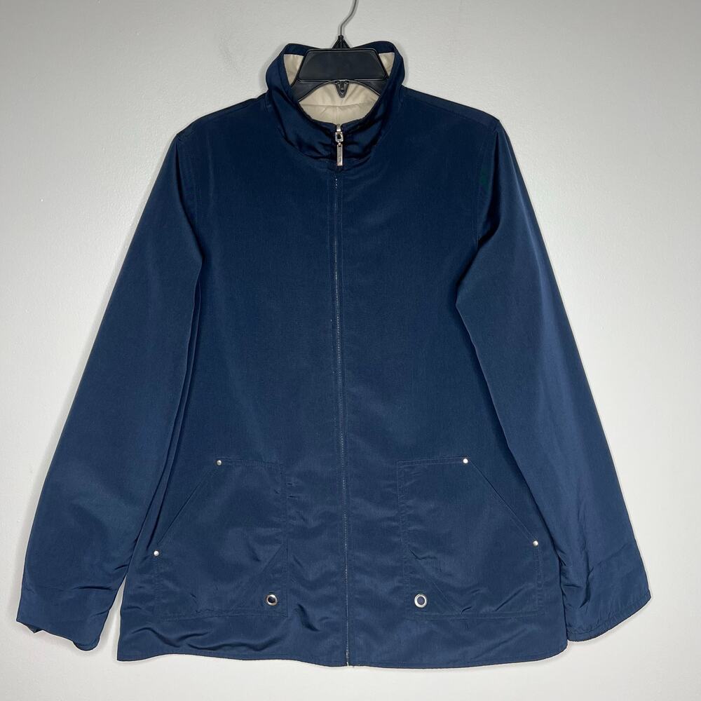 Big Chill Women's Reversible Trench Jacket Navy Cream Sz 8 Spring Coat‎ Full Zip